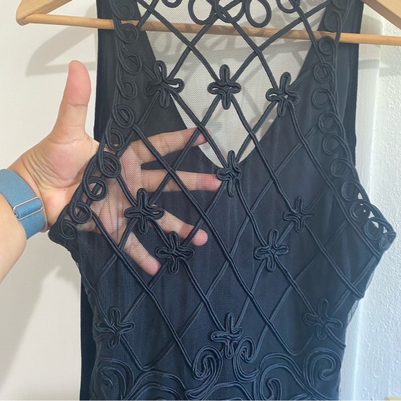 Jessica McClintock Gunne Sax Black Evening Gown Dress Sheer Lace Overlay 13/14 - Picture 5 of 10